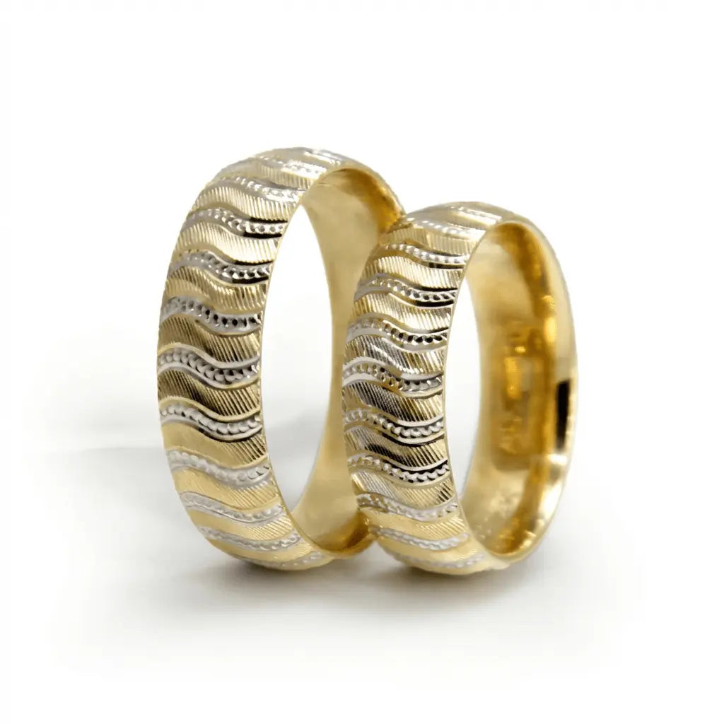6mm Gold Wedding Band – Wave Faceted Two Tone – 9ct/14ct/18ct Gold