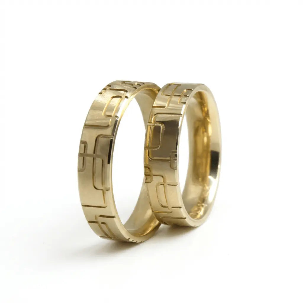 5mm Gold Wedding Band – Geometric Block Pattern – 9ct/14ct/18ct Gold