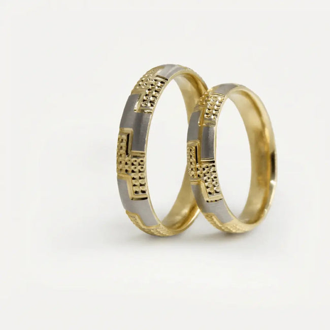 4mm Gold Wedding Band – Contrast Greek Key – 9ct/14ct/18ct Gold