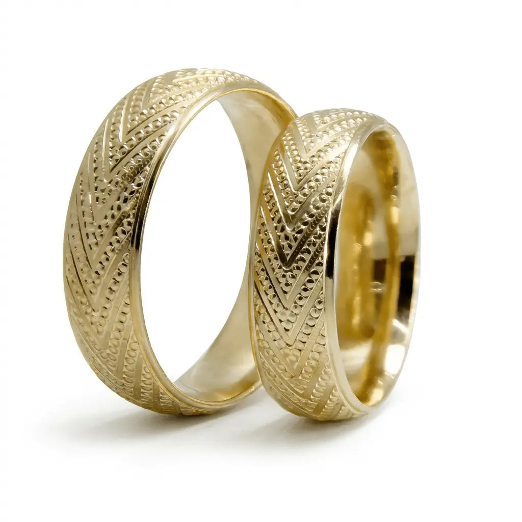 6mm Gold Wedding Band – Chevron Texture – 9ct/14ct/18ct Gold
