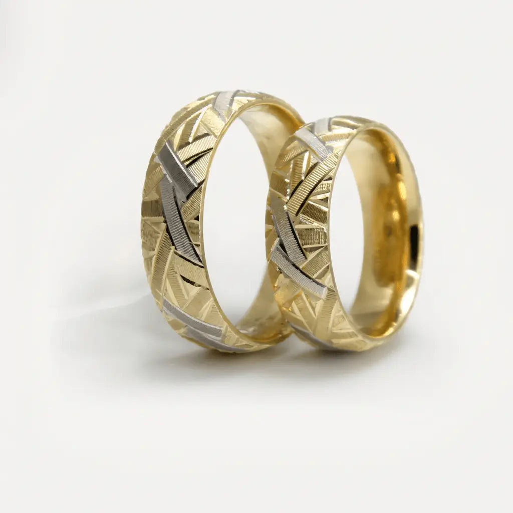 6mm Gold Wedding Band – Star Cut Contrast – 9ct/14ct/18ct Gold