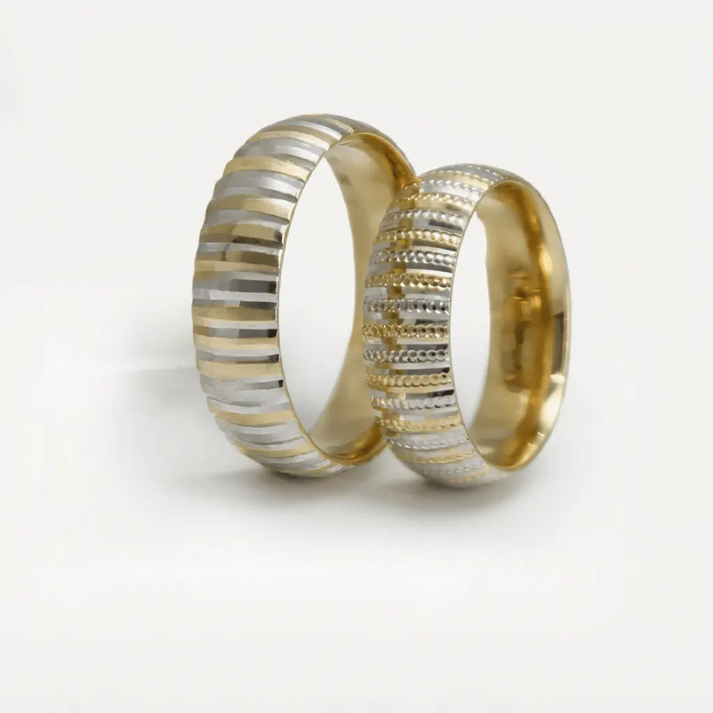 6mm Gold Wedding Band – Linear Contrast Stripe – 9ct/14ct/18ct Gold