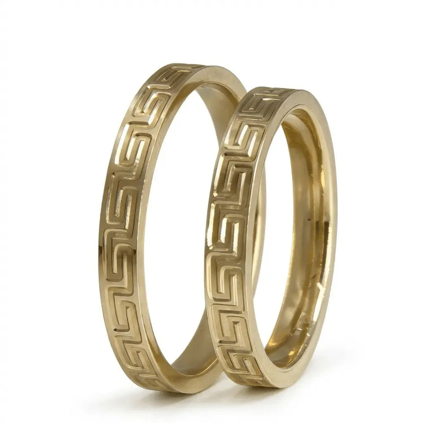 3mm Gold Wedding Band – Greek Key Engraved – 9ct/14ct/18ct Gold