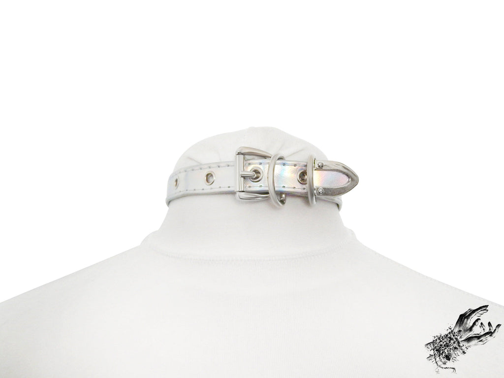 Holographic Silver Bow and Bell Choker