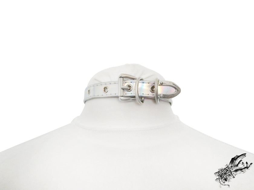 Holographic Silver Bow and Bell Choker