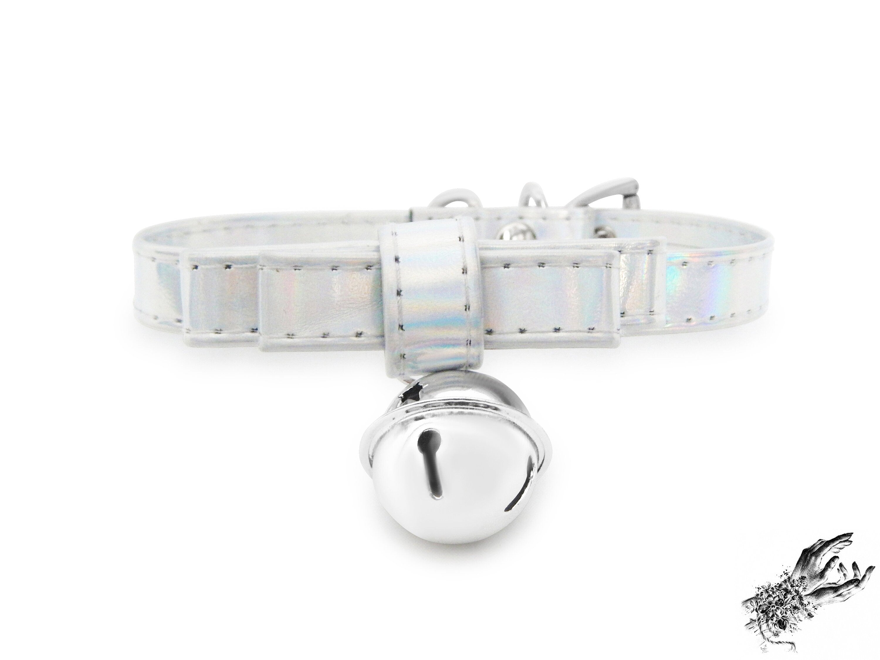 Holographic Silver Bow and Bell Choker
