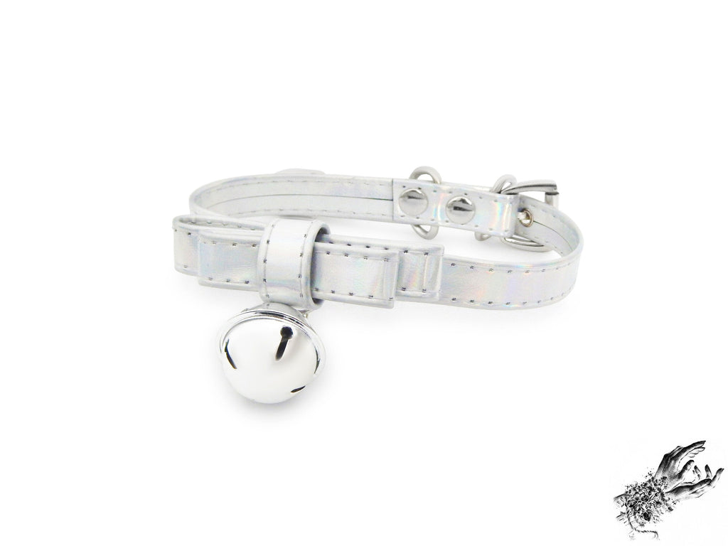 Holographic Silver Bow and Bell Choker