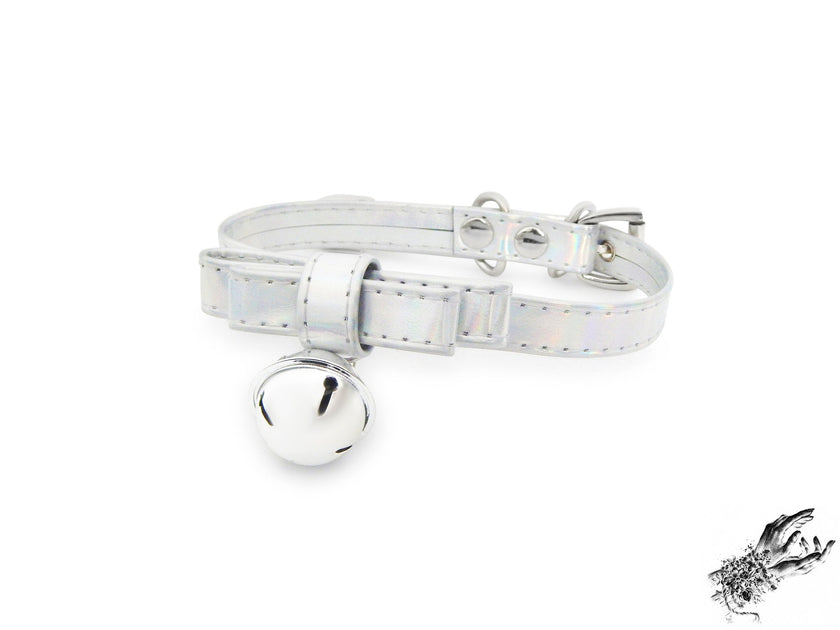 Holographic Silver Bow and Bell Choker