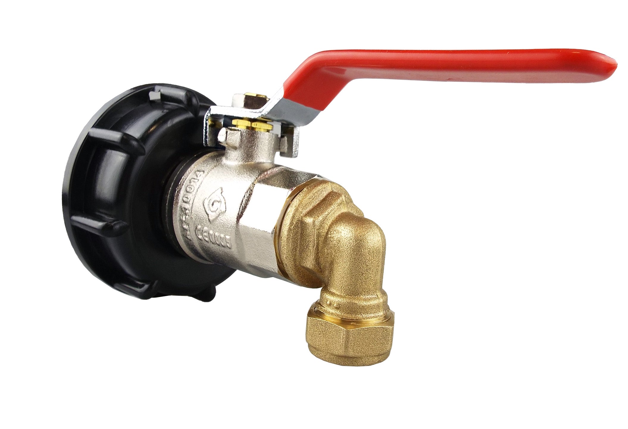 IBC 2” S60X6 Cap with Lever Valve and Brass Compression Elbow ½” BSP – 15mm