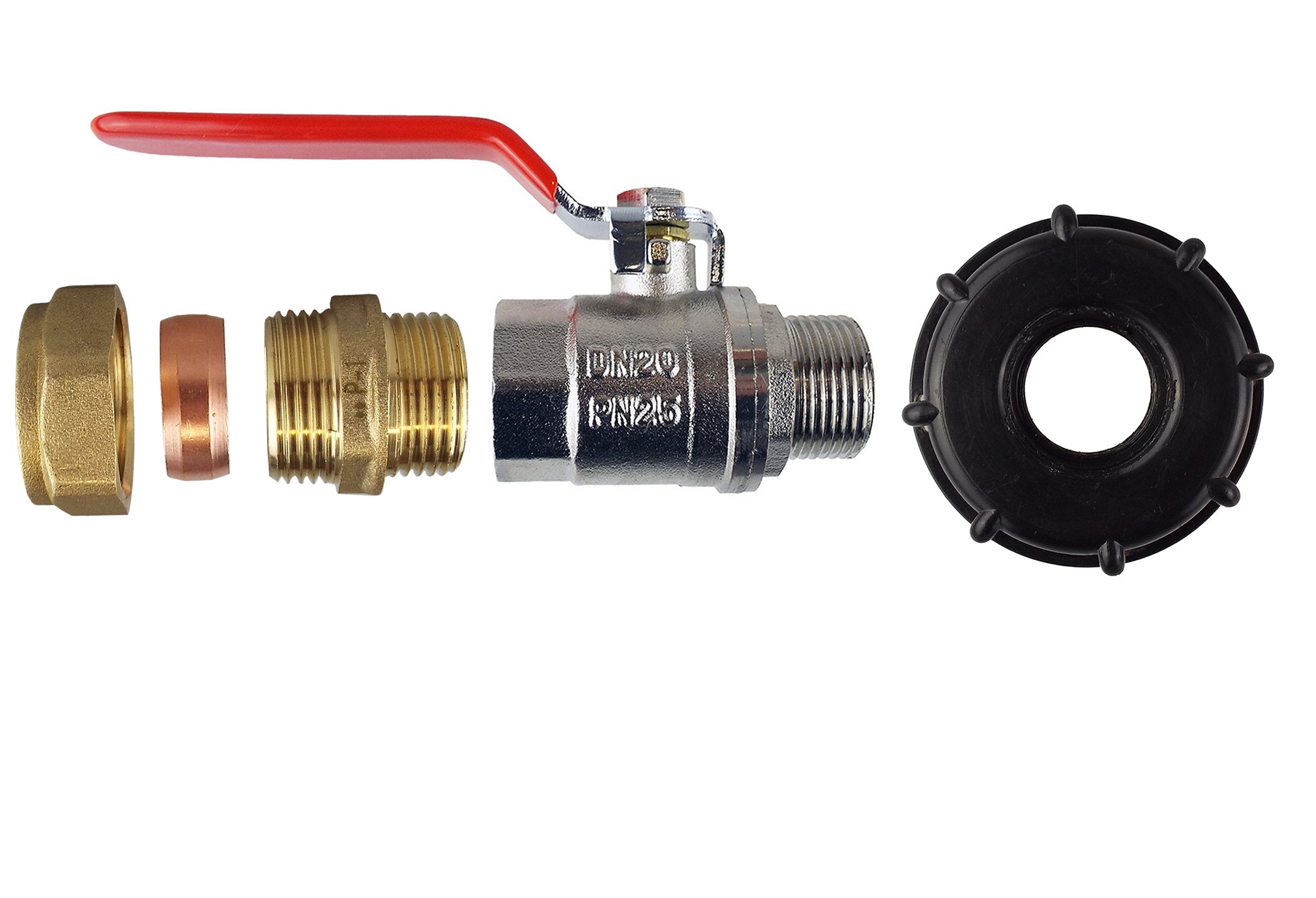 IBC 2” S60X6 Cap with Lever Valve and Brass Compression Straight ¾” BSP – 22mm