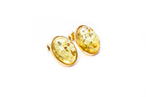Oval Citrus Amber and Gold Stud Earrings