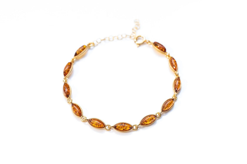 Dainty Amber and Gold Plated Silver Bracelet
