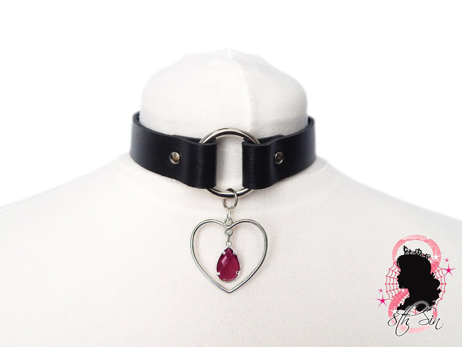 Black O Ring and Amethyst Heart Choker