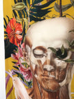 Yellow tropical print Scarf with floral skull design  