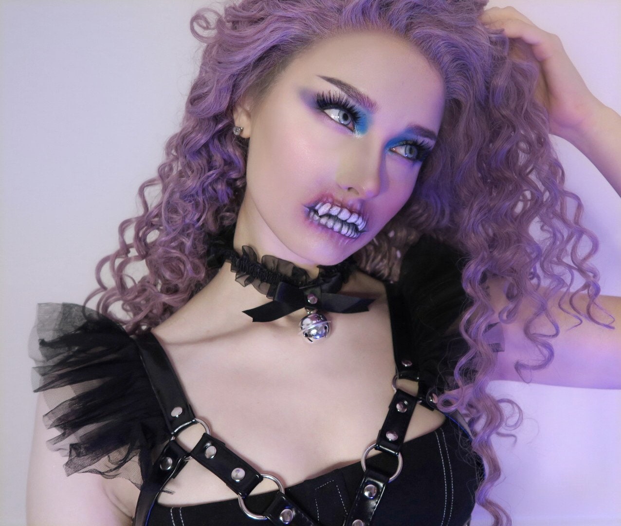 Black Ruffled Bell 2-in-1 Choker/Garter - Black Lace Collar