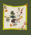 Pañuelo de seda cuadrado grande verde lima, accesorio de lujo con ilustración botánica 'Tropics Silk'