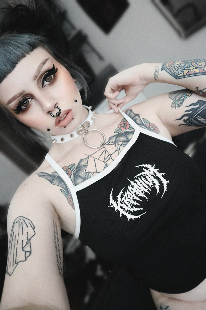 White Leather Studded D and O Ring Choker