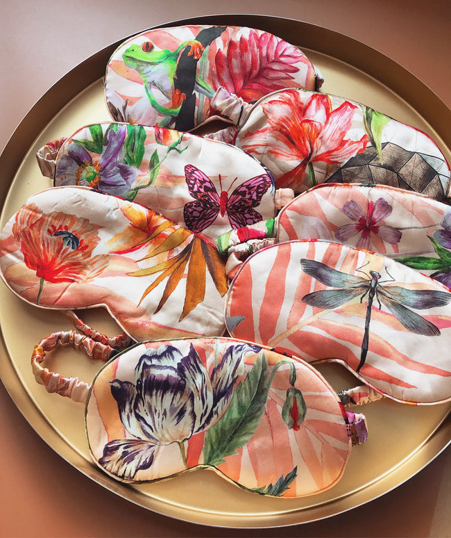 Zijden oogmasker met tropische bloemenprint