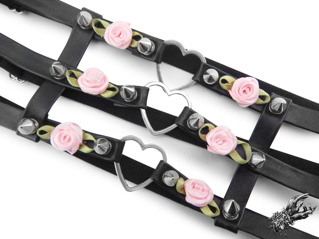 Black 3 Strap Heart Ring Garter