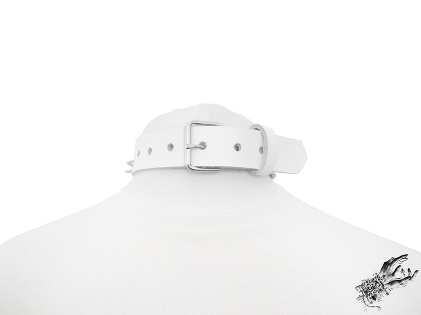 White Studded Double O Ring Choker (Long and Short Spikes)