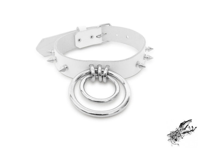 White Studded Double O Ring Choker