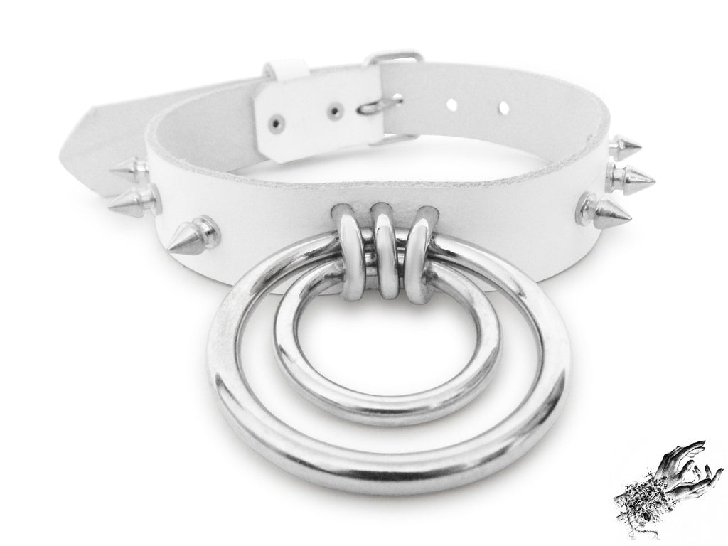 White Studded Double O Ring Choker