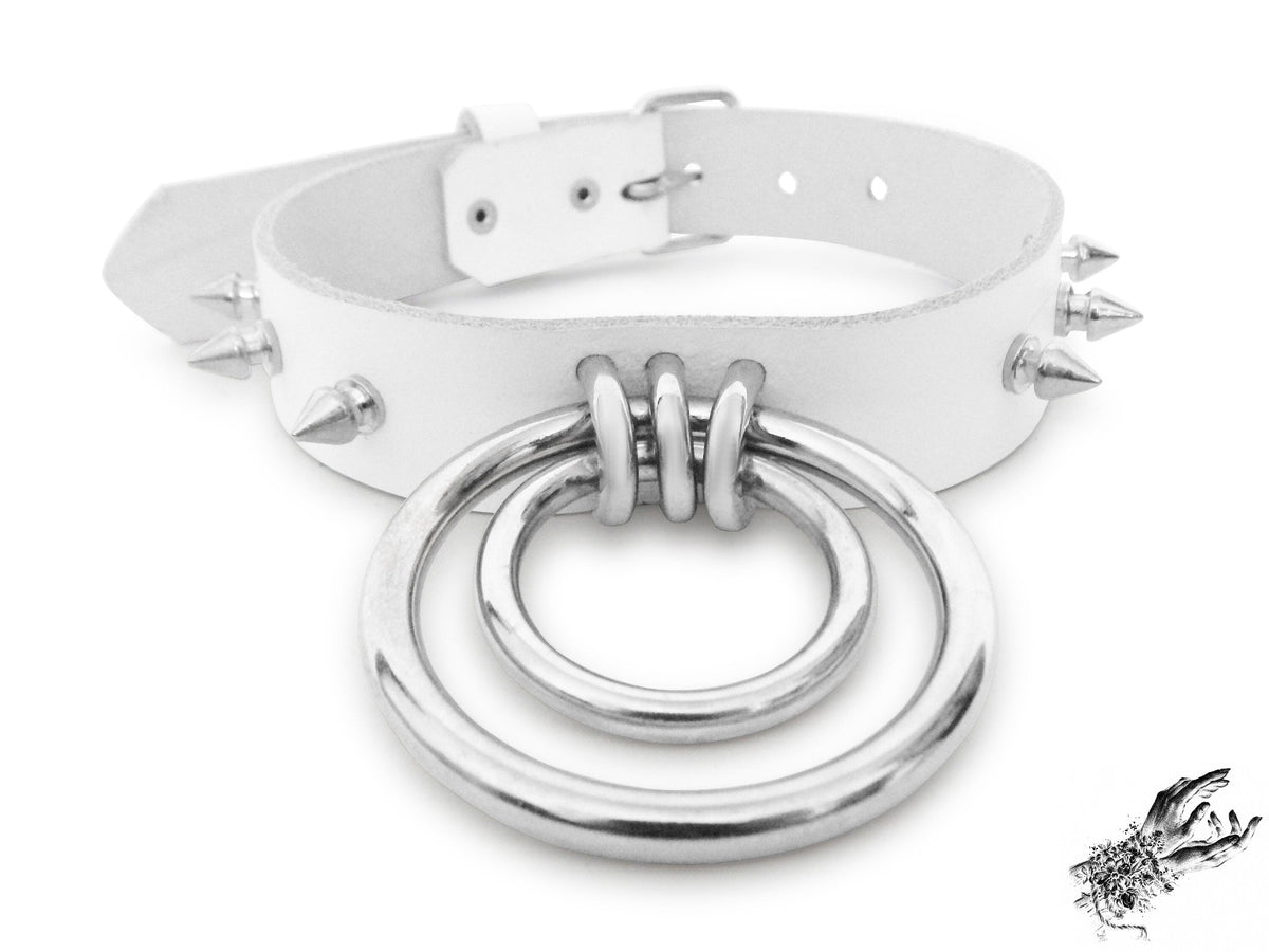 White Studded Double O Ring Choker