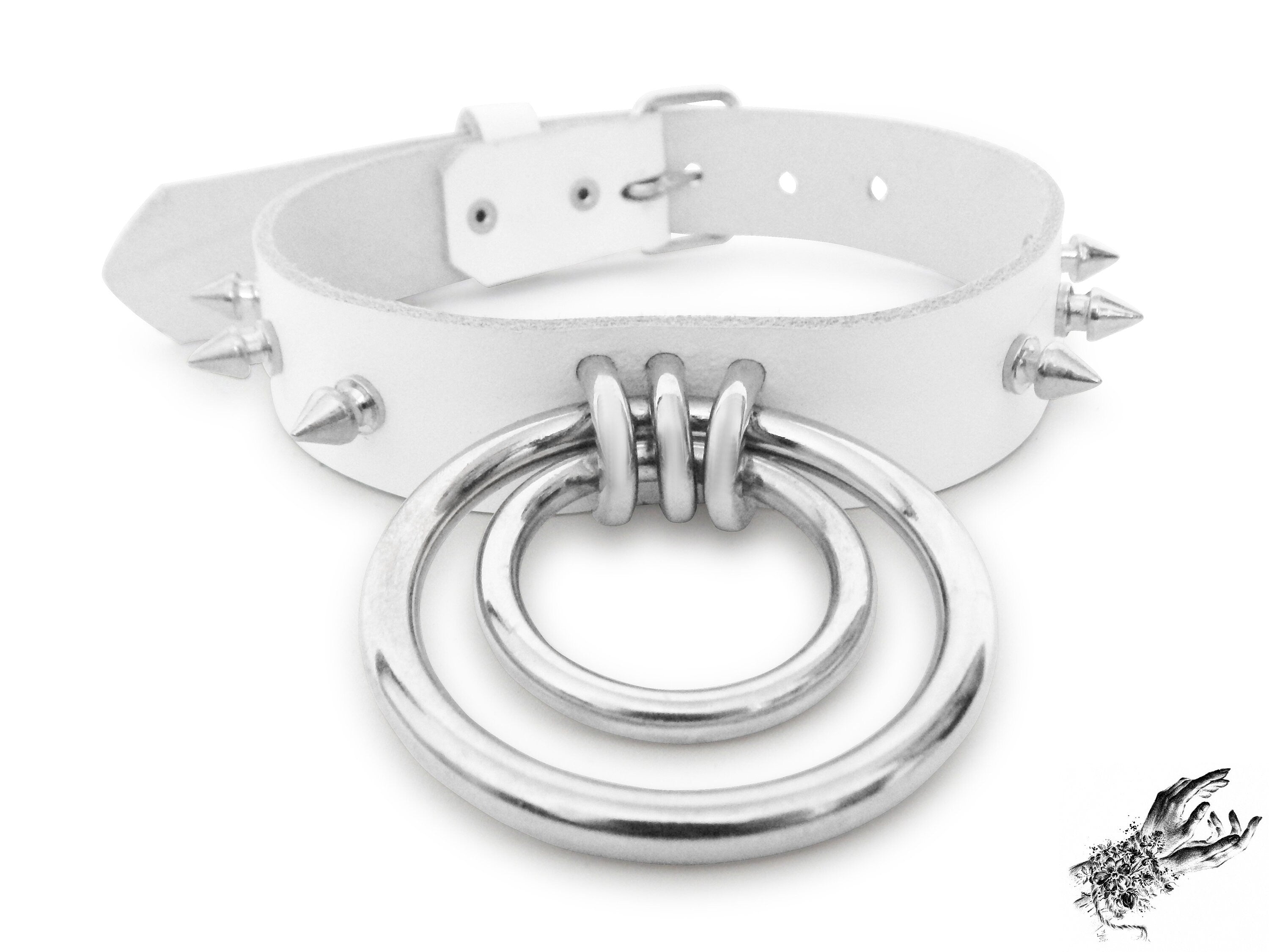 White Studded Double O Ring Choker