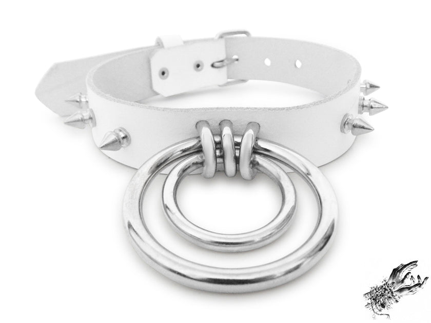 White Studded Double O Ring Choker