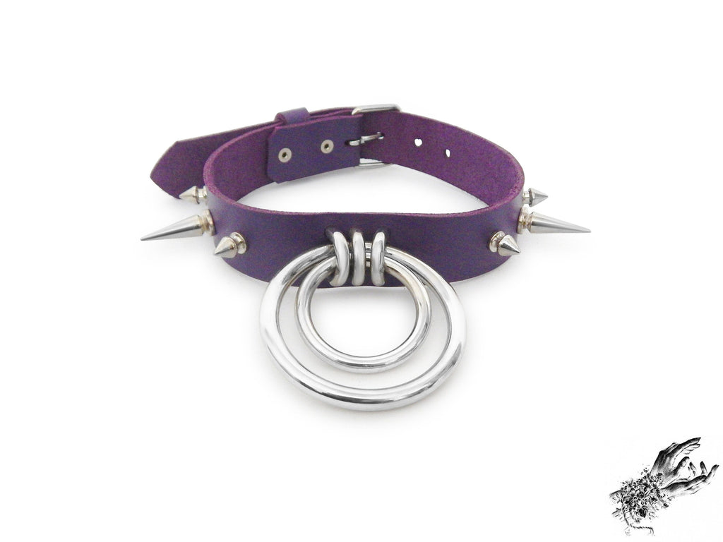 Purple Studded Double O Ring Choker (Long and Short Spikes)