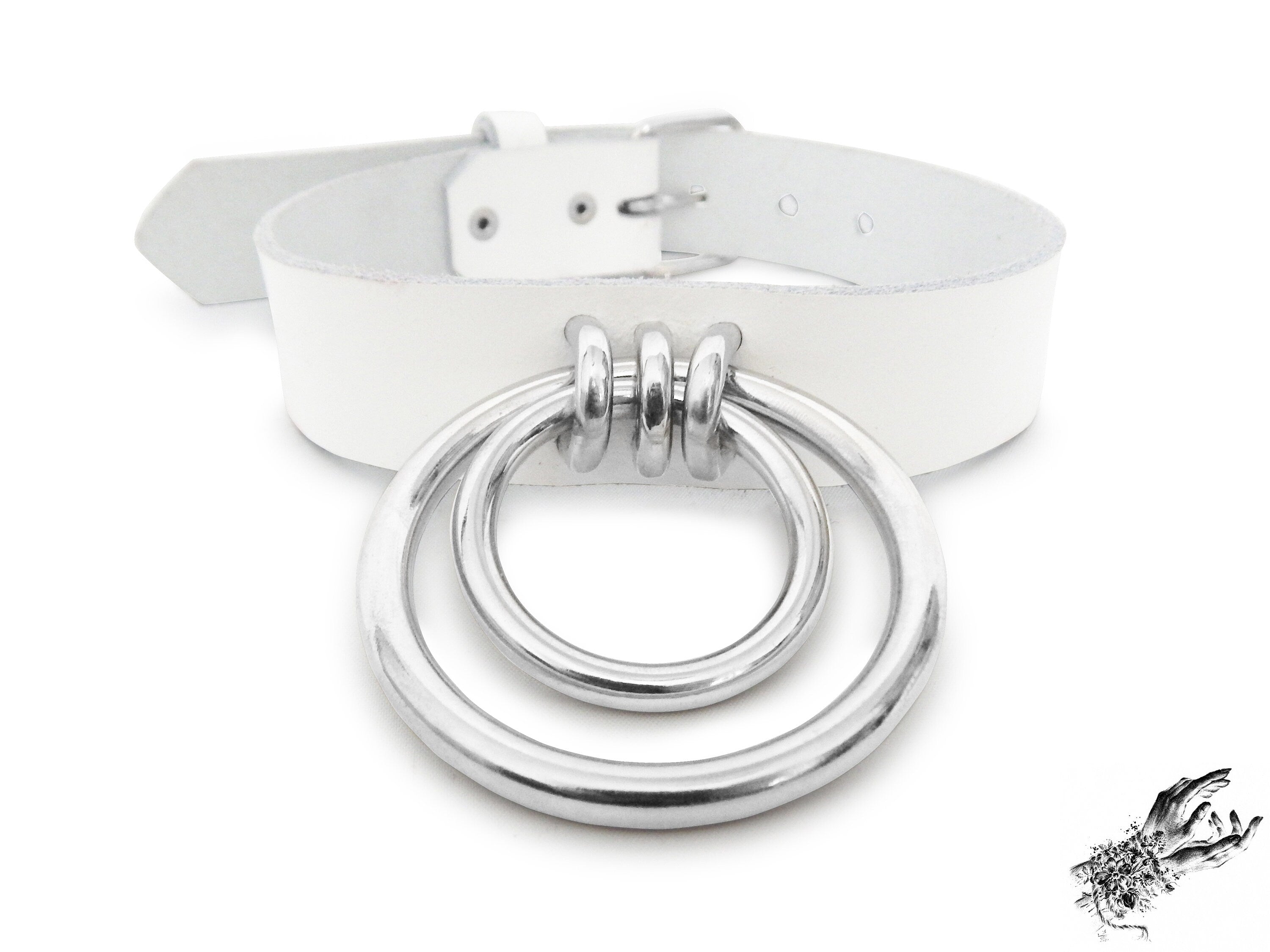 White Leather Double O Ring Choker