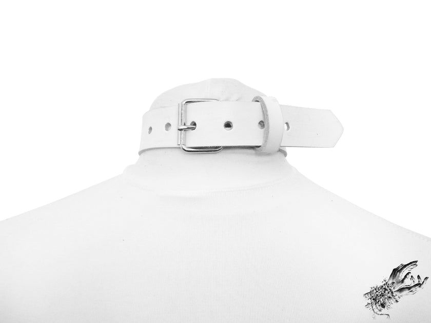 White Leather Double O Ring Choker