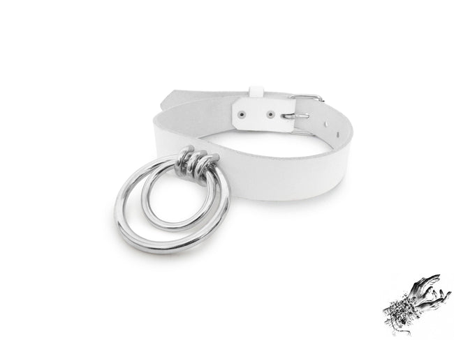 White Leather Double O Ring Choker