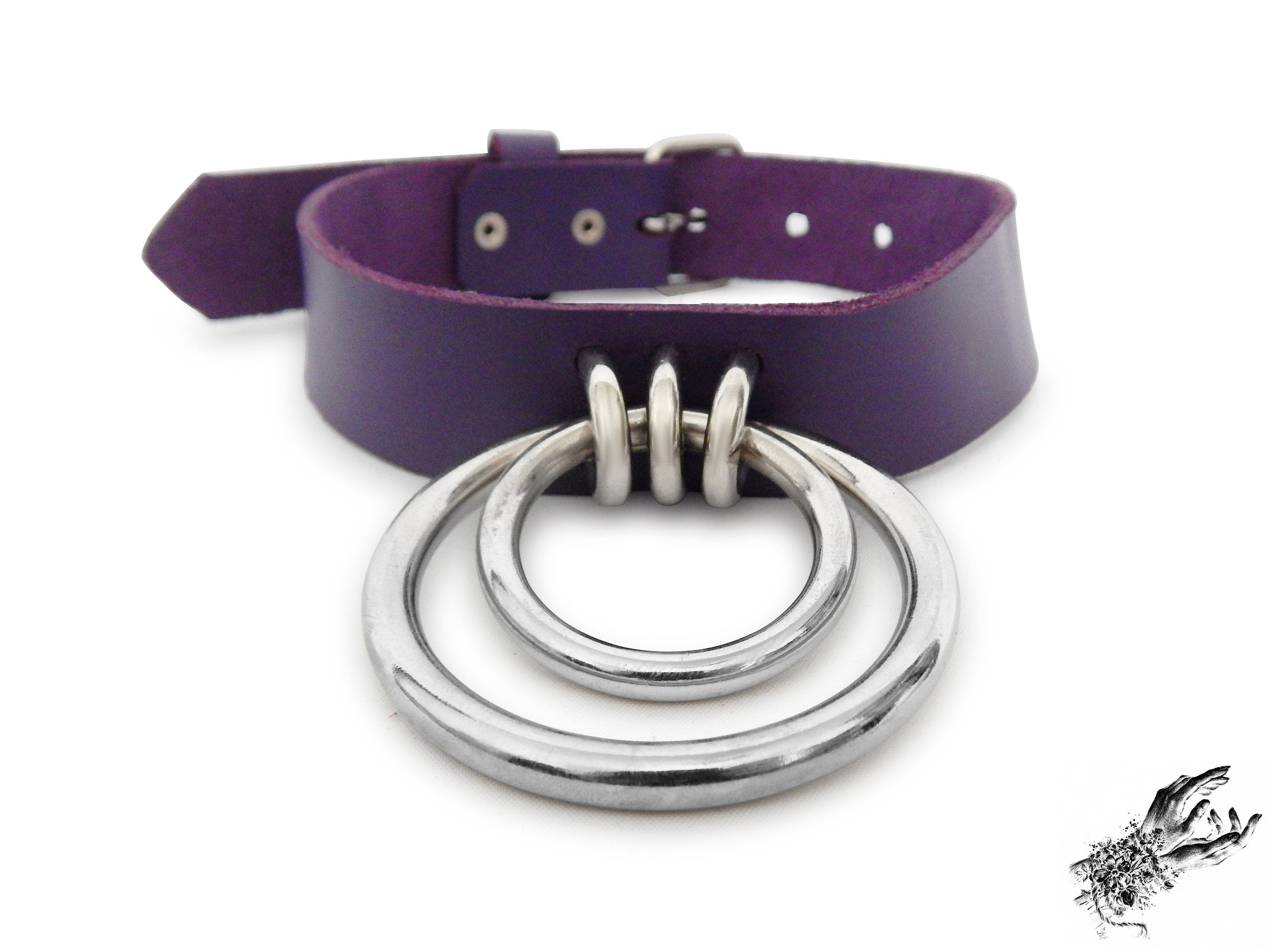 Purple Leather Double O Ring Choker
