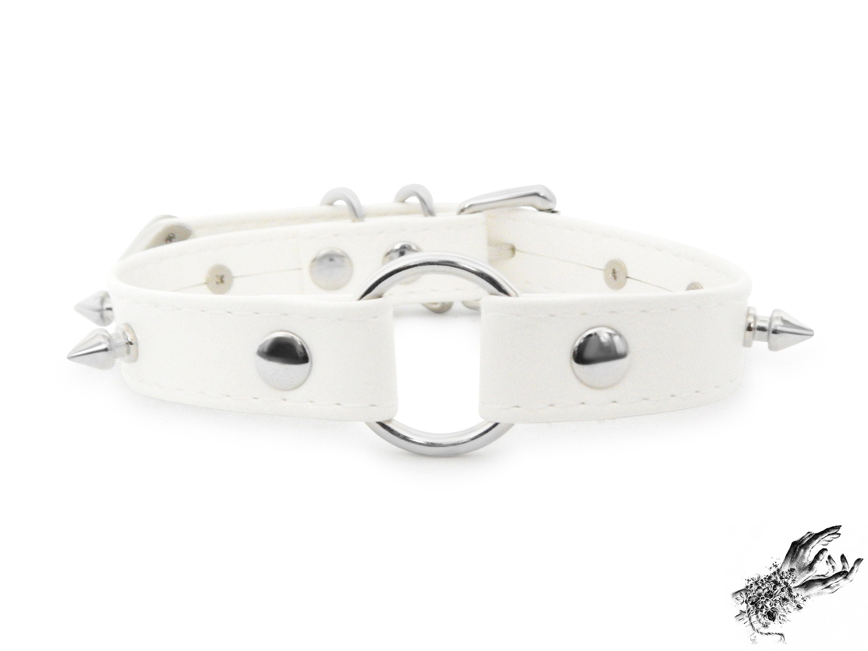 White Faux Leather Studded O Ring Choker