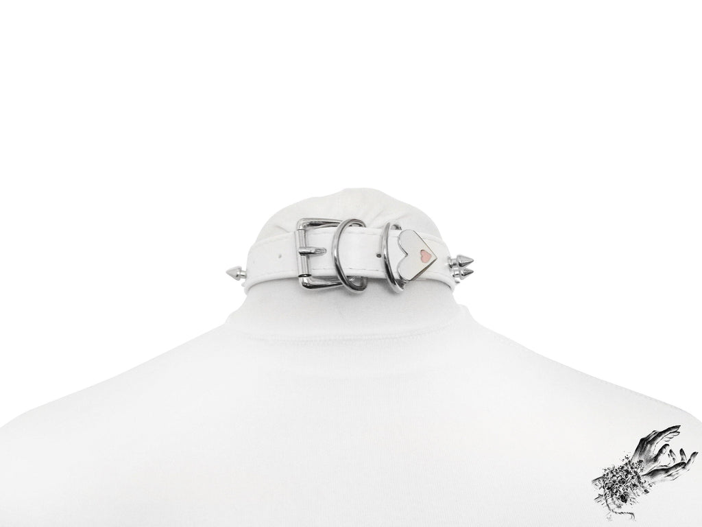 White Faux Leather Studded Heart Ring Choker