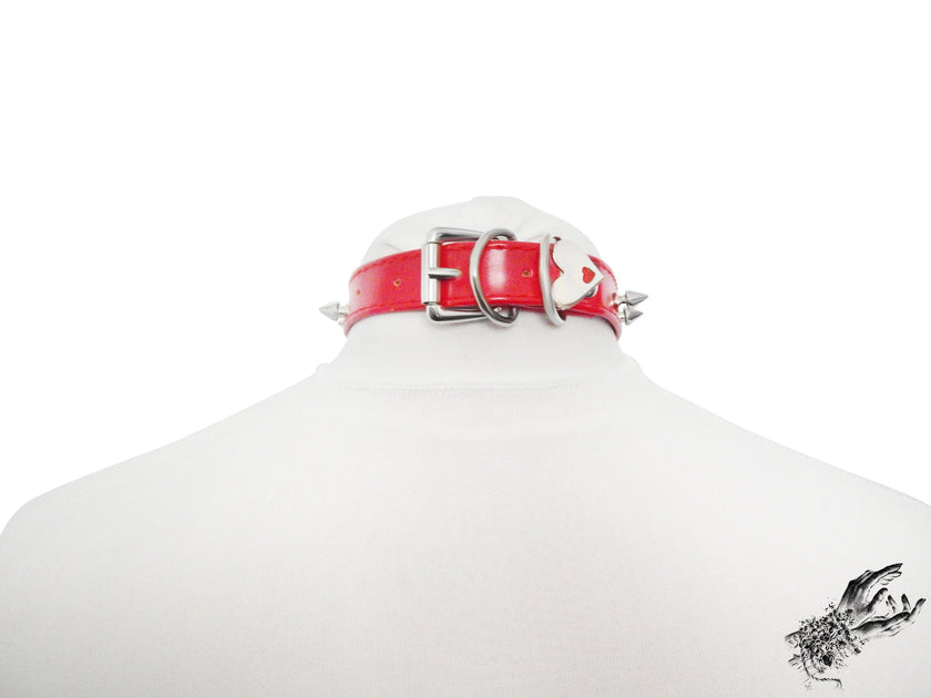 Red Faux Leather Studded Heart Ring Choker