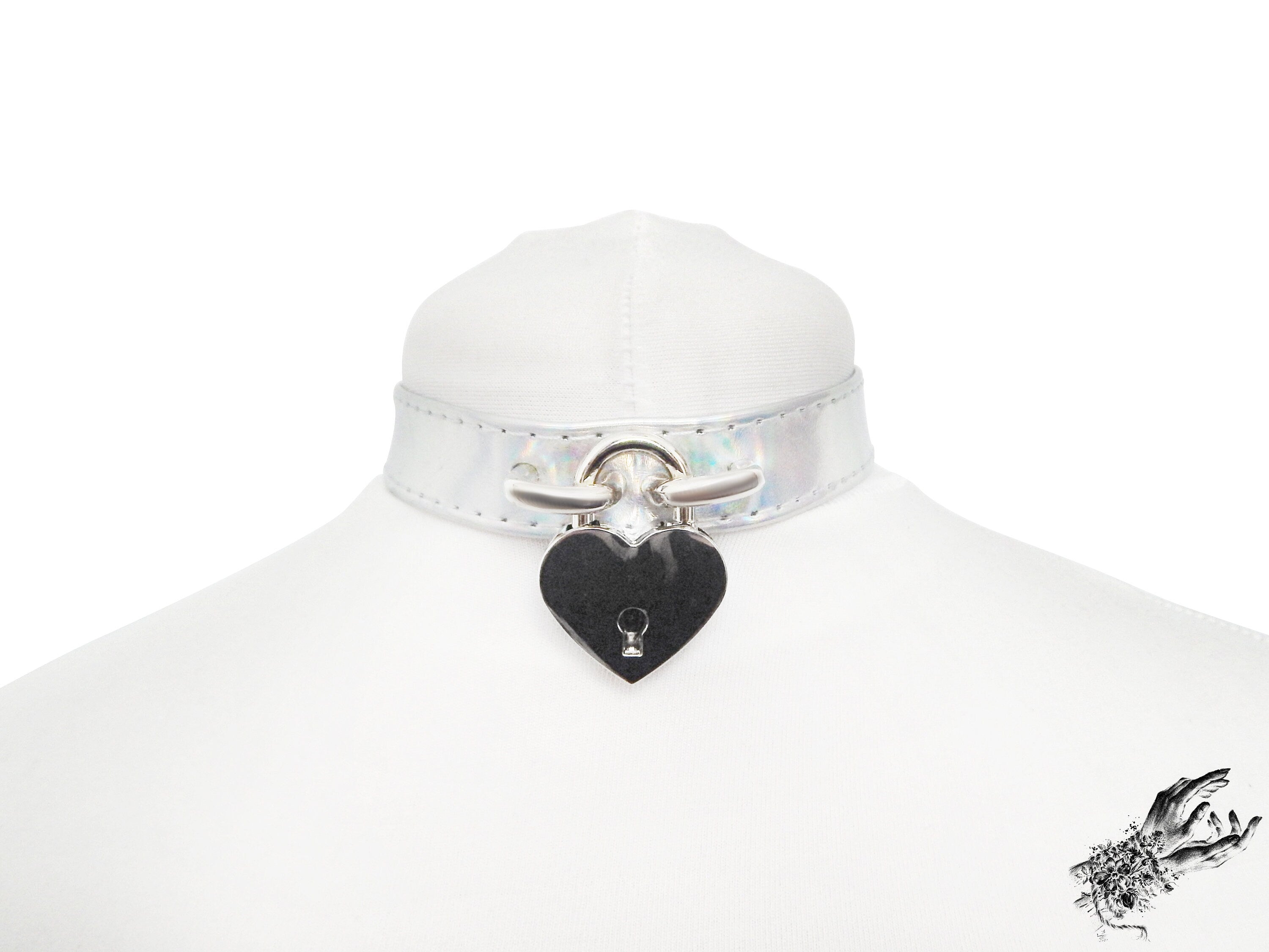 Holographic Silver Heart Padlock Choker