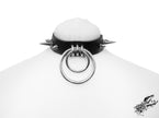 Black Studded Double O Ring Choker (Long and Short Spikes)