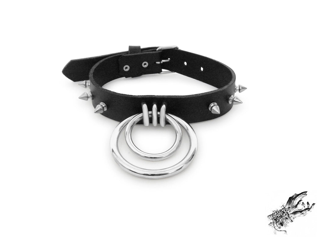 Black Studded Double O Ring Choker