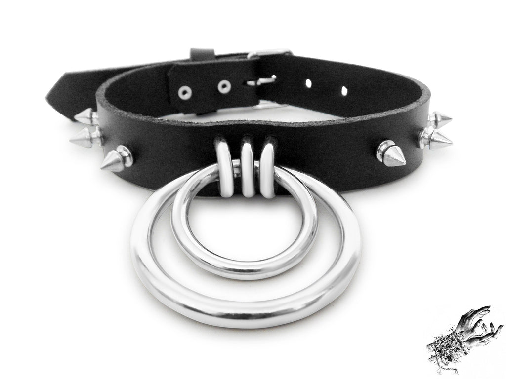 Black Studded Double O Ring Choker