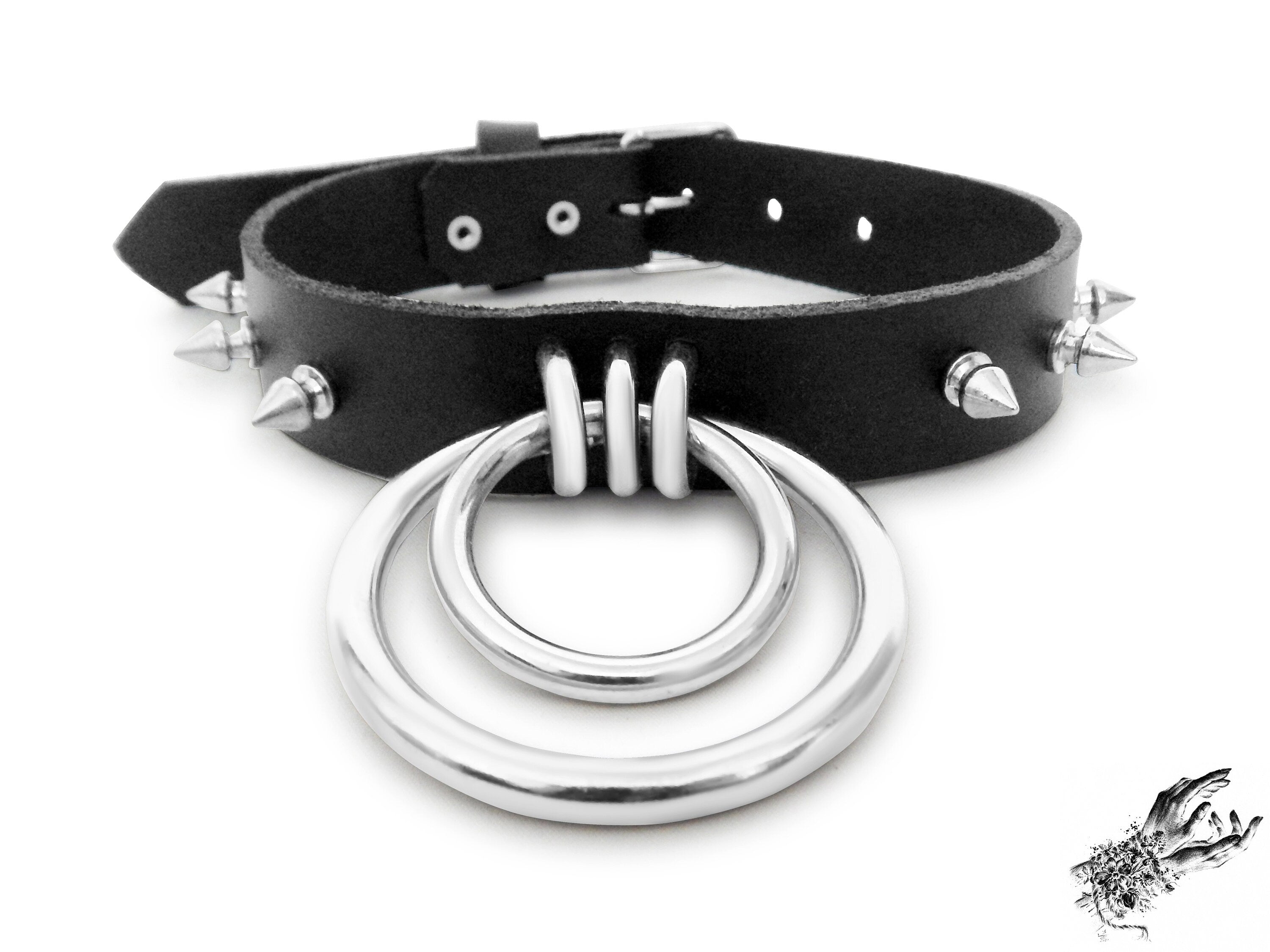 Black Studded Double O Ring Choker