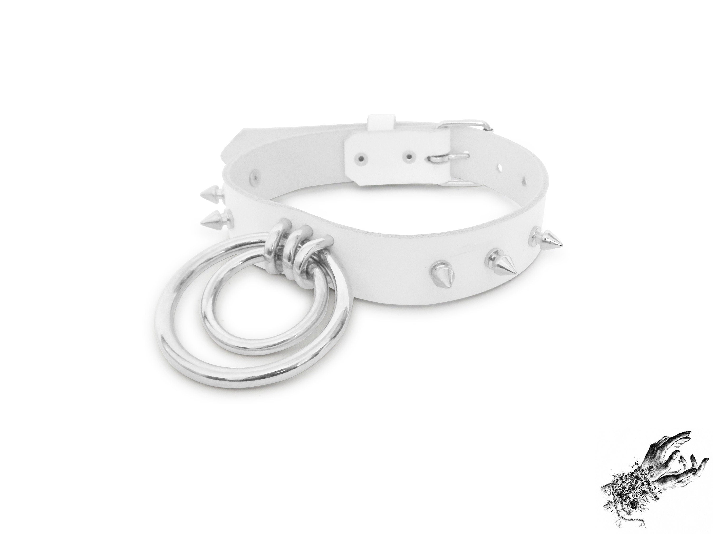 White Studded Double O Ring Choker