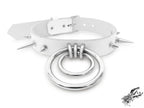 White Studded Double O Ring Choker (Long and Short Spikes)