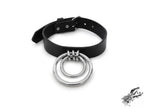 Schwarzer Lederhalsband mit zwei O-Ringen