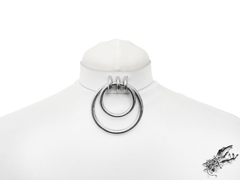 White Leather Double O Ring Choker