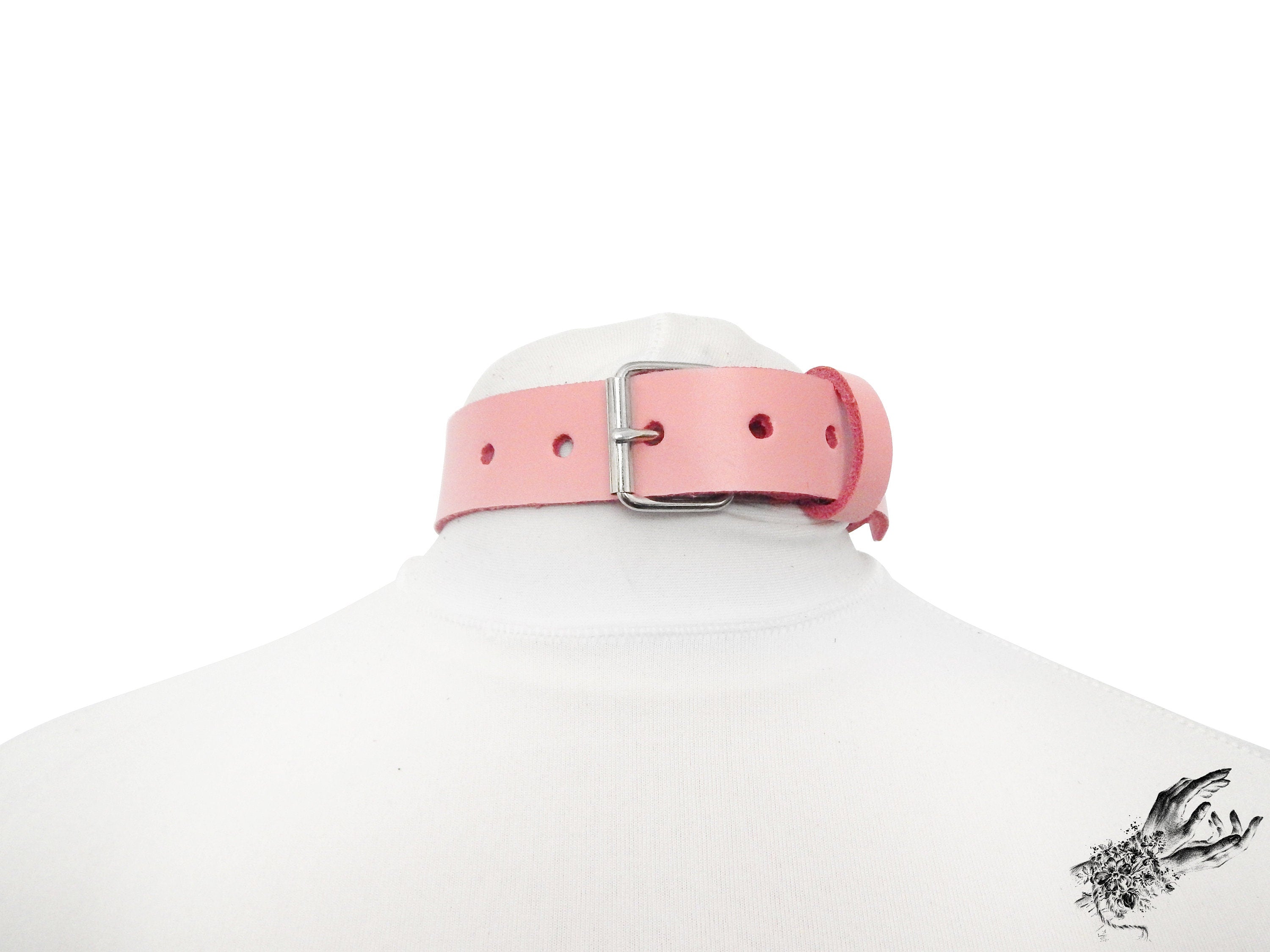 Pink Leather Double O Ring Choker