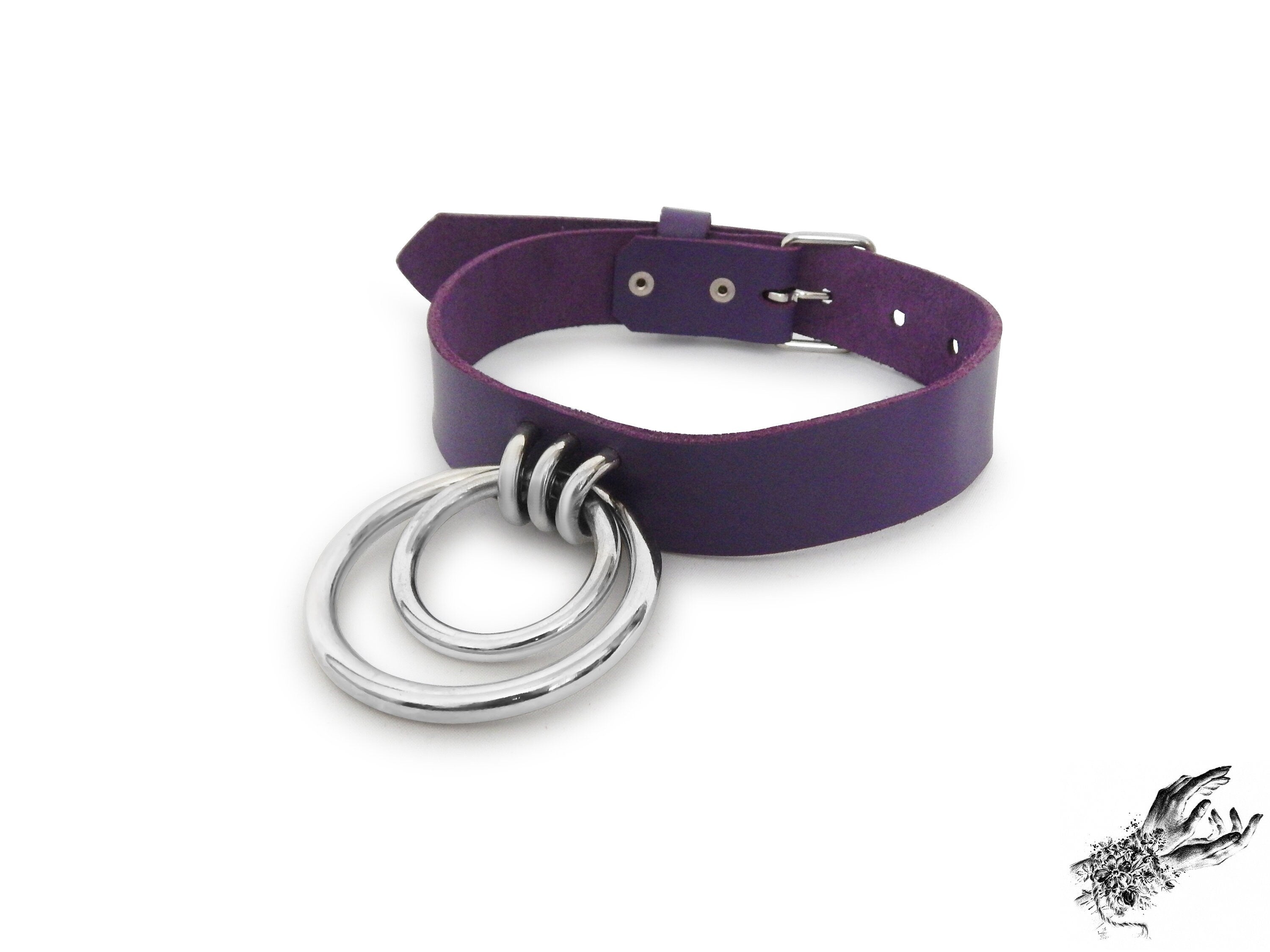 Purple Leather Double O Ring Choker