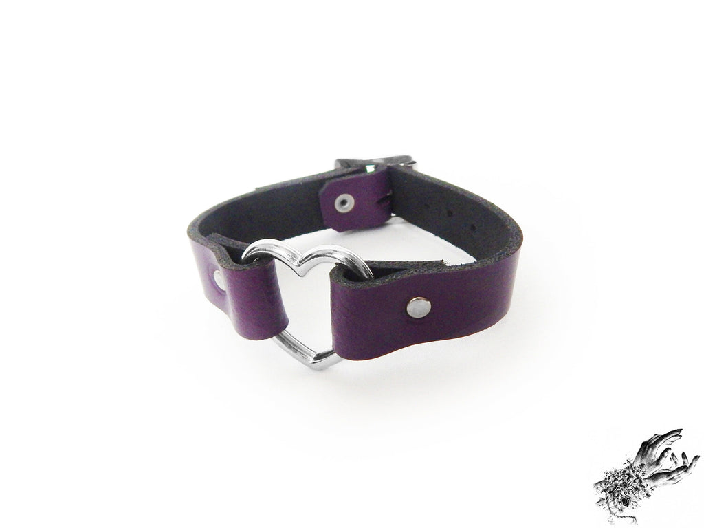 Purple Leather Heart Ring Ankle Cuffs
