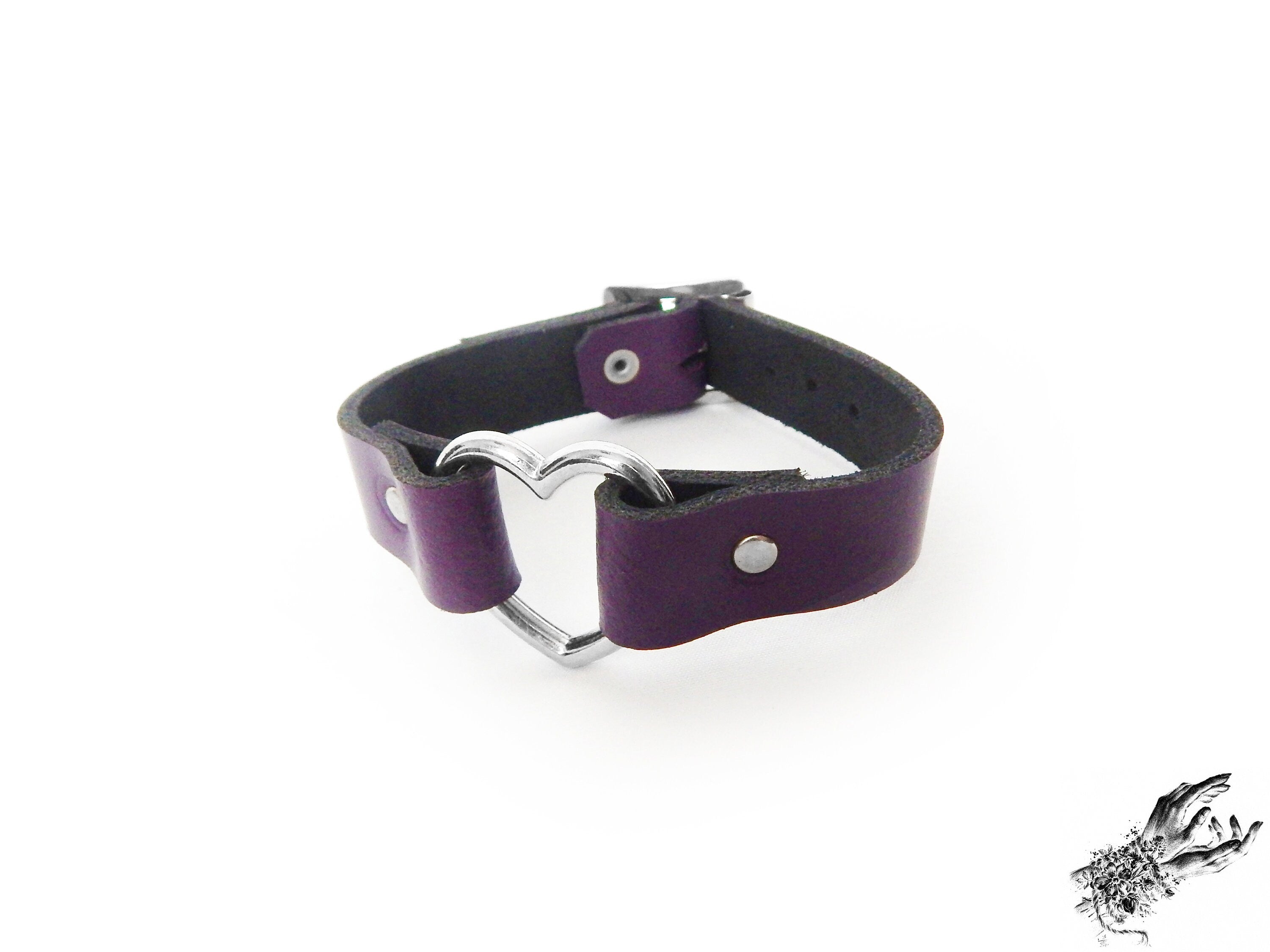 Purple Leather Heart Ring Ankle Cuffs